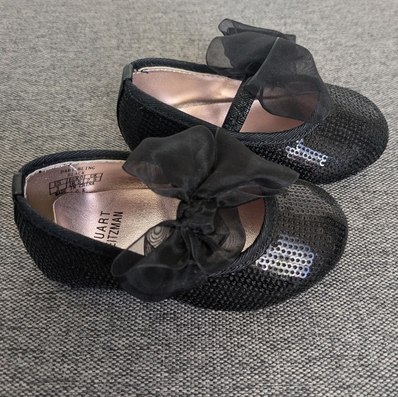 🆕 Stuart Weitzman Baby Bling Black Sparkly Sequin Shoes Organza Bow Size 3 - Picture 9 of 9